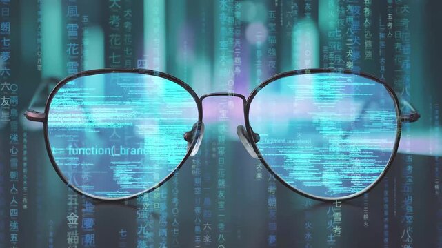 virtual reality and augmented reality technology concept, matrix falling code animation, computer coding programming abstract background