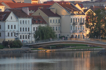 Golden autumn in Minsk by the river. Belarus.