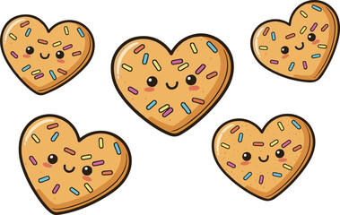 Heart shaped cookies with smiling faces cartoon illustration. World Kindness Day