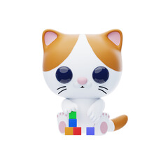 Obraz premium Cat Character stacking toy blocks 3D Illustration.