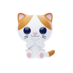 Naklejka premium Shy Cat Character 3D Illustration.