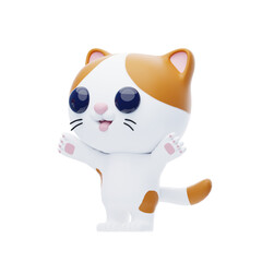 Cat Character raises both hands 3D Illustration.