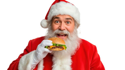 Santa Claus eating hamburger — on transparent png background