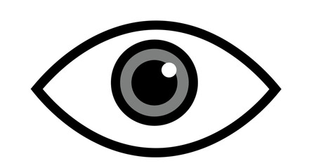 A simple, graphic illustration of a single human eye, open and looking.