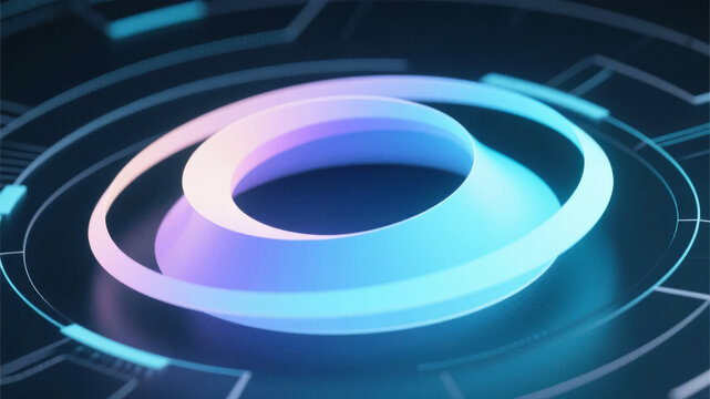 Abstract futuristic interface with glowing concentric rings and digital circuit patterns