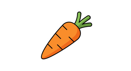 Cartoon illustration of a bright orange carrot with green leafy top, isolated on a white background.