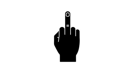 A stark black and white graphic depicting a hand giving the middle finger gesture.