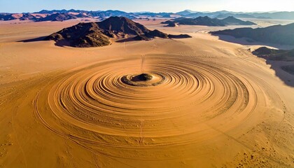 Arid desert landscape with ringed terrain