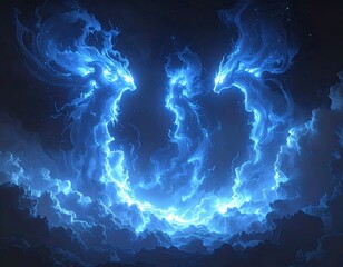 Spiraling ethereal blue figures