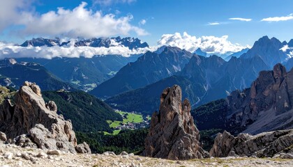 Scenic mountain valley with rocky peaks