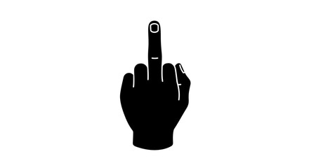 A black silhouette of a hand displaying the middle finger, a gesture of defiance.