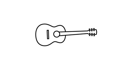 Simple black and white line drawing of an acoustic guitar, isolated on white background.