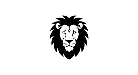 Stylized black and white illustration of a lion's head with a prominent mane, facing forward on a white background.