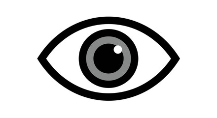 Simple graphic illustration of an eye with a black outline, grey iris, and white highlight on a white background.