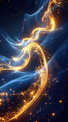 Luminous golden waves on blue gradient