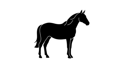 Fototapeta premium Silhouette of a majestic horse standing proudly against a plain white background.