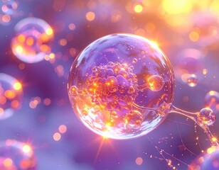 Abstract luminous spheres, purple glow