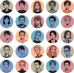 Diverse Avatar Portraits Collection of Young Adults