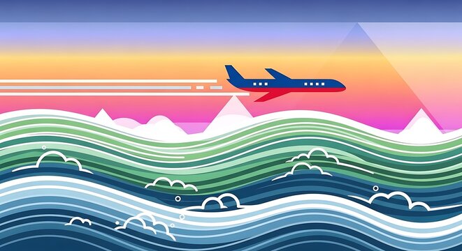 Airplane Flying Over Wavy Landscape.