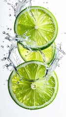 Stack of lime slices, water splashing