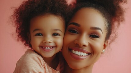 A joyful mother and daughter pose together, radiating happiness and warmth.