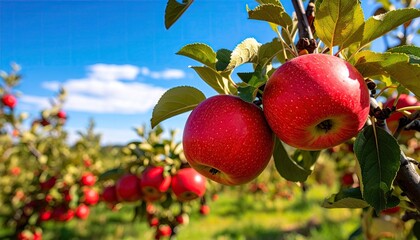 Ripe red apples on a tree branch