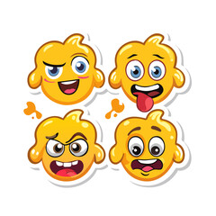 isolated groovy character faces set. elements for stickers posters prints mascots designs characters