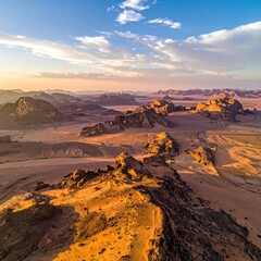 Desert landscape at sunset, aerial view