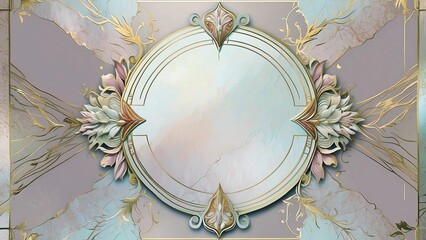 ラグジュアリーな大理石と真珠貝モチーフ金アールデコ壁紙