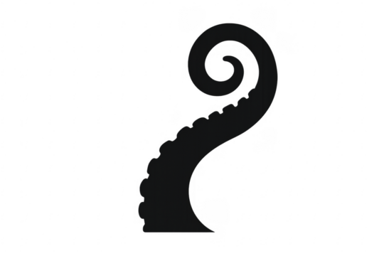 Black kraken octopus tentacle silhouette with spiral sucking cups