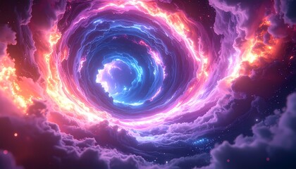 Vibrant Cosmic Vortex with Swirling Nebulae and Glowing Energy.