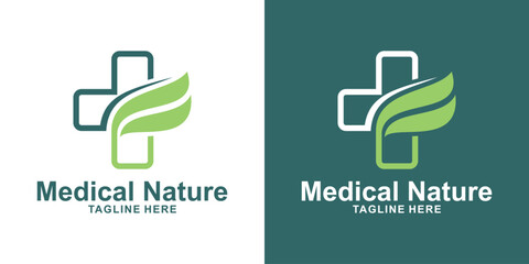 Medical Nature Logo – Green Cross with Leaf for Health and Wellness