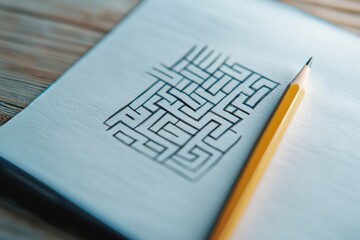 ノートに迷路と鉛筆