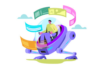 Man in futuristic vehicle with data displays