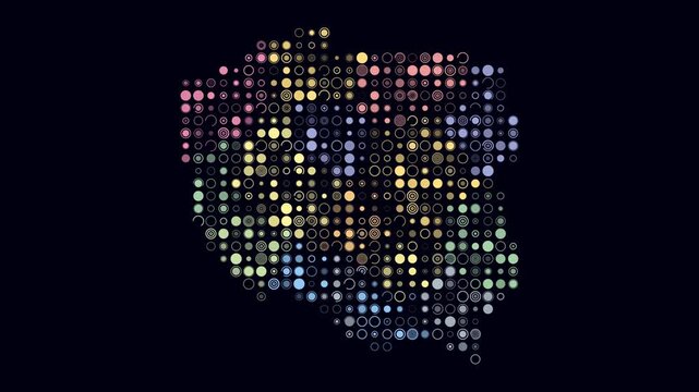Poland animated country shape. Pulsating colored dots on the map of the country. Large size circle blocks. Digital style Poland map on dark background. Trending animation video.