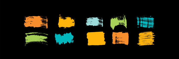 Vintage color brush paint stroke set. Kids hand drawn lines, squiggles, scratches, color swatches. Vector ink texture.