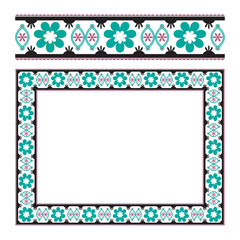 Decorative Floral Border Frame – Geometric Folk Art Pattern Template for Design and Craft Projects
