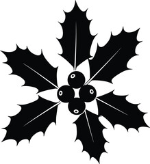Vector silhouette of holly leaves and berries Christmas illustration