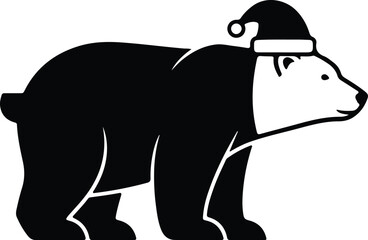Vector silhouette polar bear wearing a santa hat illustration