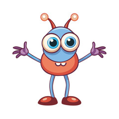 Cartoon Character Standing with Big Eyes and Arms on White Background
