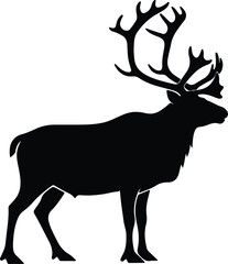 Vector silhouette reindeer with antlers stands illustration