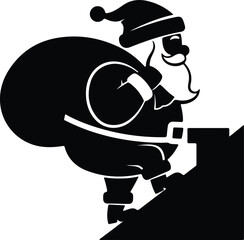 Vector silhouette Santa Claus climbing a chimney illustration