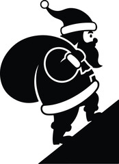 Vector silhouette Santa Claus climbing a snowy hill illustration
