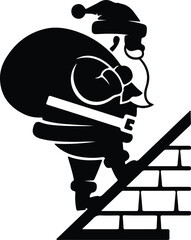 Vector silhouette Santa Claus climbing down chimney illustration