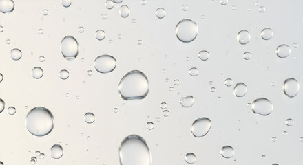 Abstract transparent water droplets on a white surface studio photography