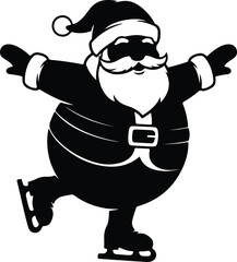 Vector silhouette Santa Claus ice skating cheerful christmas illustration