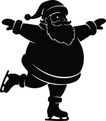 Vector silhouette Santa Claus ice skating holiday season illustration