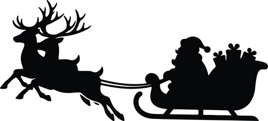 Vector silhouette Santa Claus sleigh pulled by reindeer illustration
