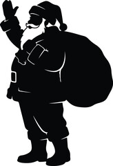Vector silhouette santa claus waving with sack illustration