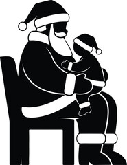 Vector silhouette Santa Claus with child on lap illustration